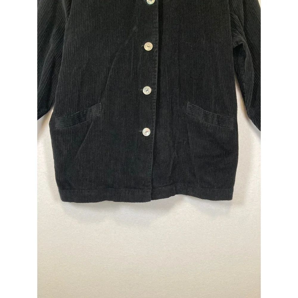 Dark‎ Academia Woman Within Womens 1X Black Corduroy Button Front Shacket Jacket